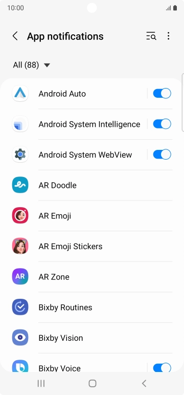 Press the indicators next to the required apps to turn the function on or off. Press the indicators next to the required apps to turn the function on or off.
