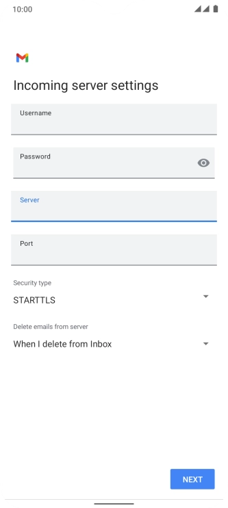 Press the field below 'Port' and key in 110.