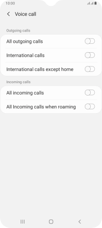 Press the indicator next to the required barring type to turn the function on or off.