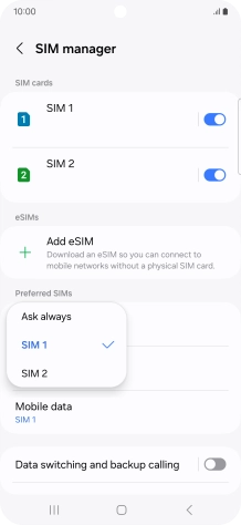 Press the required setting.