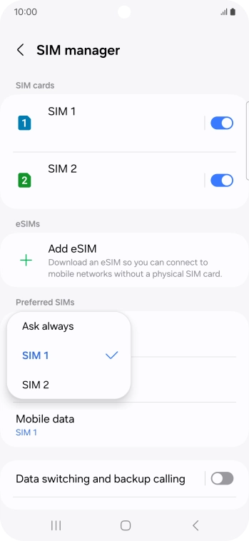 Press the required setting.