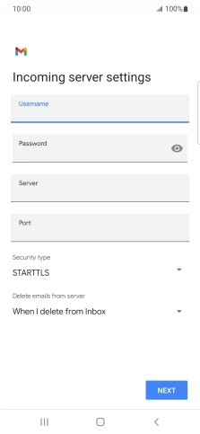 Press the field below 'Server' and key in the name of your email provider's incoming server.