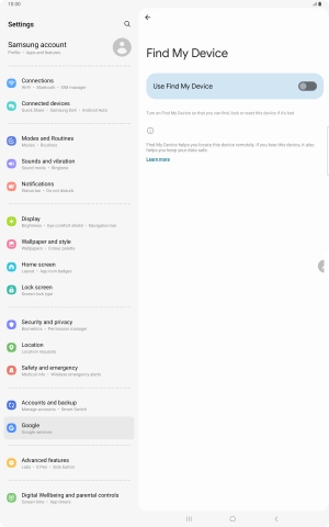 Press the indicator next to 'Use Find My Device' to turn on the function.
