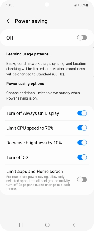 Press the indicators next to the required settings.