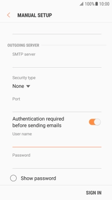 Press the field below 'Password' and key in the password of your email provider's outgoing server.