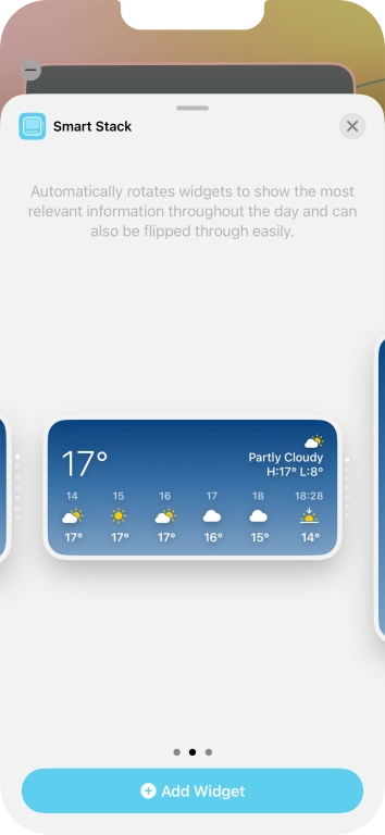 Slide your finger right or left on the screen to select the required widget size. Slide your finger right or left on the screen to select the required widget size.