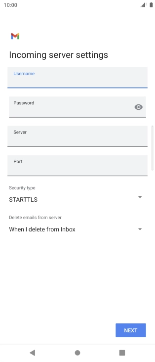 Press the field below 'Server' and key in the name of your email provider's incoming server. Press the field below 'Server' and key in the name of your email provider's incoming server.