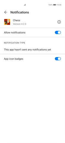Press the indicator next to 'Allow notifications' to turn the function on or off.