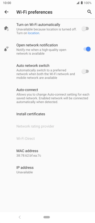 Press the indicator next to 'Auto network switch' to turn the function on or off.