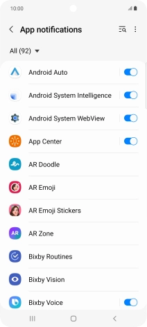 Press the indicators next to the required apps to turn the function on or off.