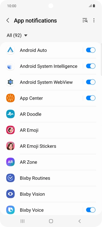 Press the indicators next to the required apps to turn the function on or off.