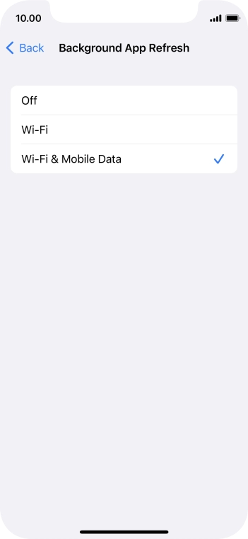 To turn off background refresh of apps, press Off. To turn off background refresh of apps, press Off.