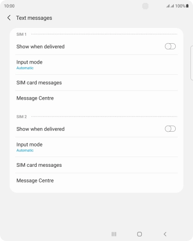 Press Message Centre below the required SIM.