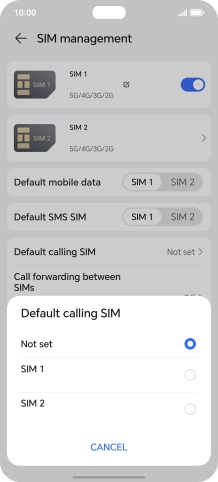 Press the required setting.