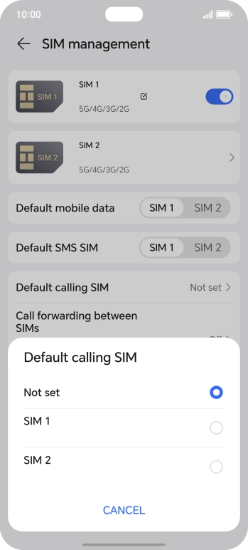 Press the required setting.