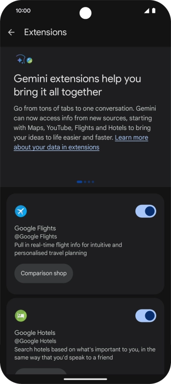 Press the indicator next to the required extension to turn on the function.