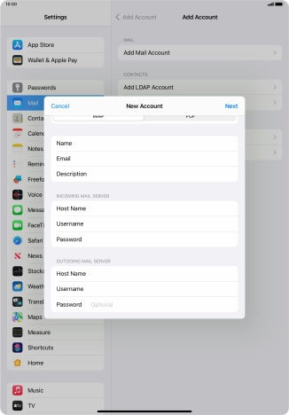 Press Password and key in the password for your email account.