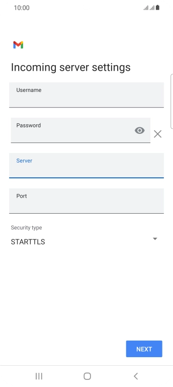 Press the field below 'Port' and key in 143. Press the field below 'Port' and key in 143.