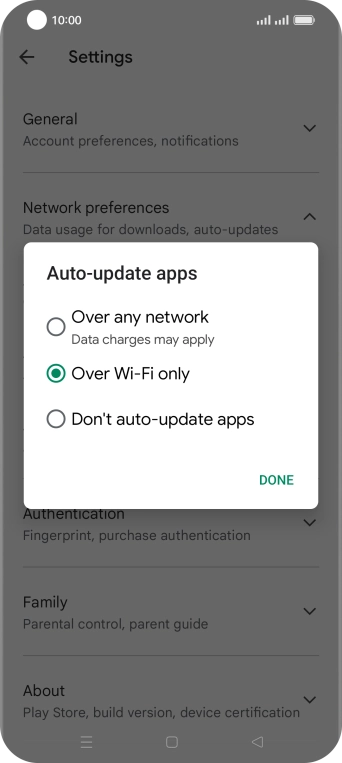 To turn on automatic update of apps using mobile network, press Over any network. To turn on automatic update of apps using mobile network, press Over any network.