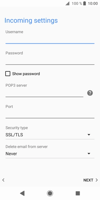 Press the field below 'POP3 server' and key in the name of your email provider's incoming server.