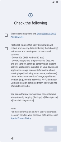 Press the fields next to the required settings to select them.