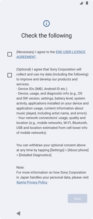 Press the fields next to the required settings to select them.