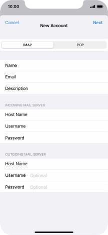Press Username and key in the username for your email account.