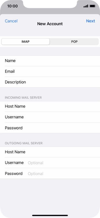 Press Username and key in the username for your email account.