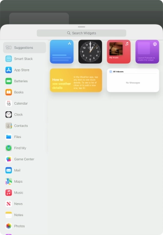 Press the required widget.