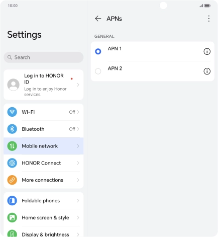 Press the field next to the data connection to activate it.