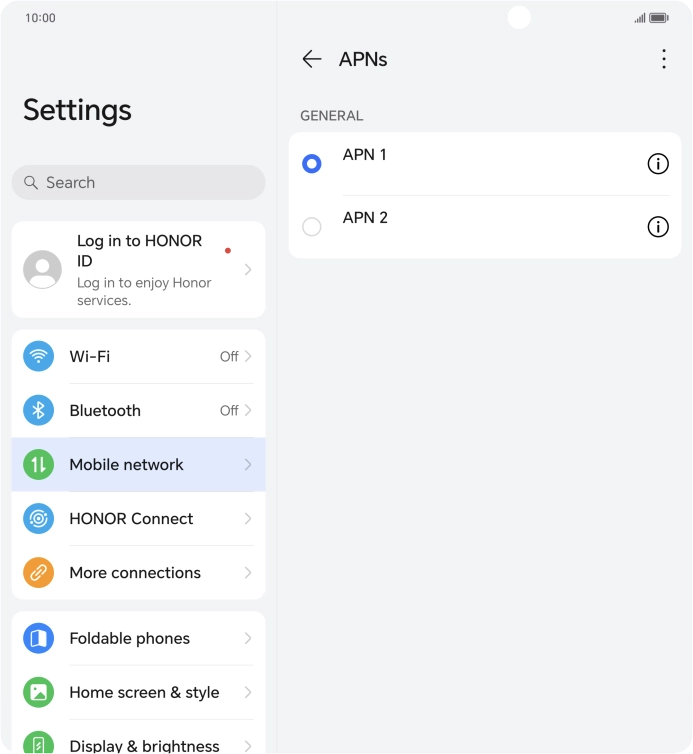 Press the field next to the data connection to activate it.