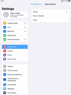 To select notification preview on the lock screen, press Always.