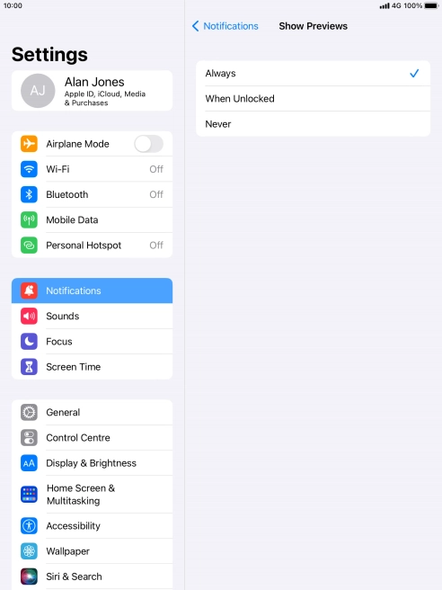 To select notification preview on the lock screen, press Always. To select notification preview on the lock screen, press Always.