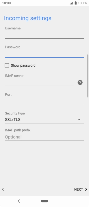 Press the field below 'Username' and key in the username for your email account.