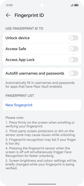 Press New fingerprint.