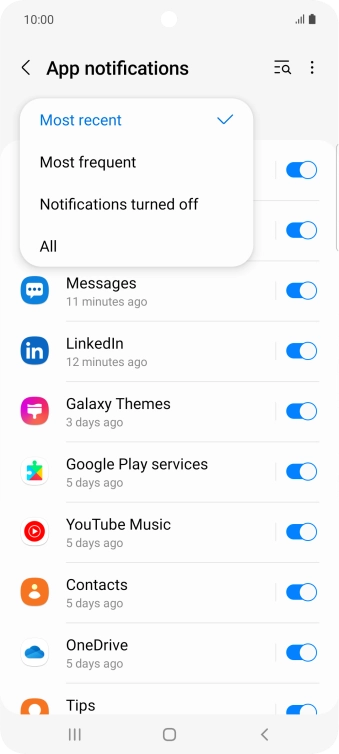 Press the required setting.