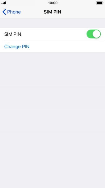 Press the indicator next to 'SIM PIN' to turn the function on or off.