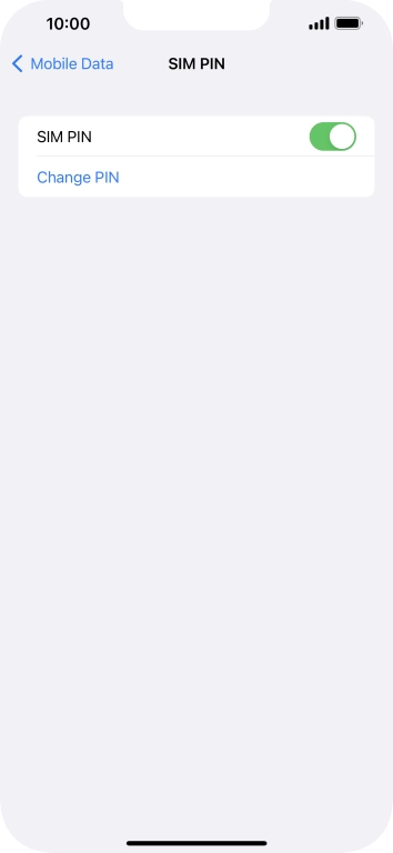 Press the indicator next to 'SIM PIN' to turn the function on or off.