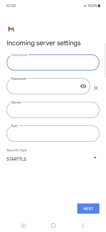 Press the field below 'Server' and key in the name of your email provider's incoming server.