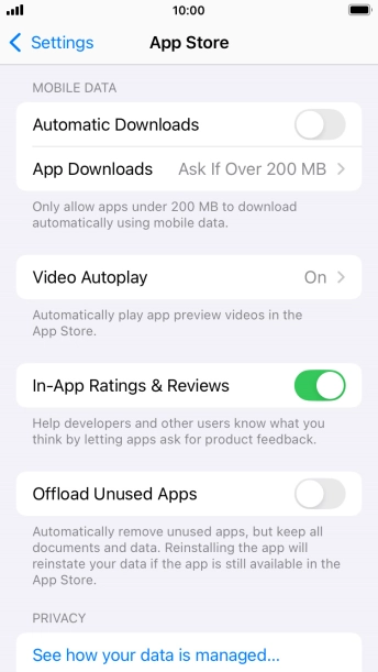 Press the indicator next to 'Automatic Downloads' to turn the function on or off. Press the indicator next to 'Automatic Downloads' to turn the function on or off.