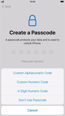 Follow the instructions on the screen to turn on the phone lock code or press Don't Use Passcode.
