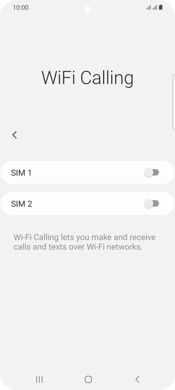 Press the indicator next to the required SIM to turn the function on or off.