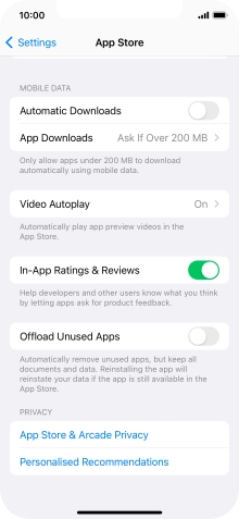 Press the indicator next to 'Offload Unused Apps' to turn the function on or off.