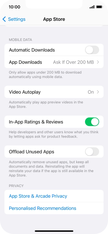 Press the indicator next to 'Offload Unused Apps' to turn the function on or off.