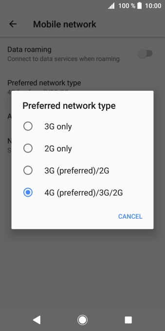 Press the required network mode.
