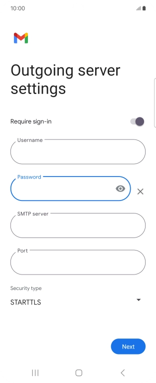 Press the field below 'SMTP server' and key in the name of your email provider's outgoing server.