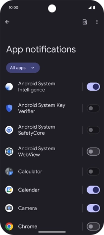 Press the indicator next to the required apps to turn the function on or off.