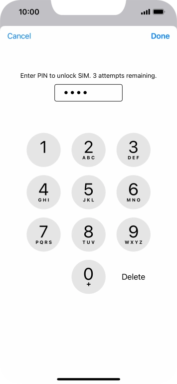 Key in your SIM PIN and press Done. The default SIM PIN is 0000.