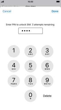 Key in your SIM PIN and press Done. The default SIM PIN is 0000.