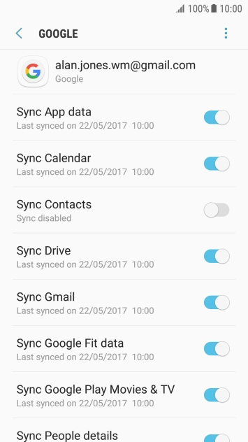 Press the indicator next to 'Sync Contacts' to turn on the function.